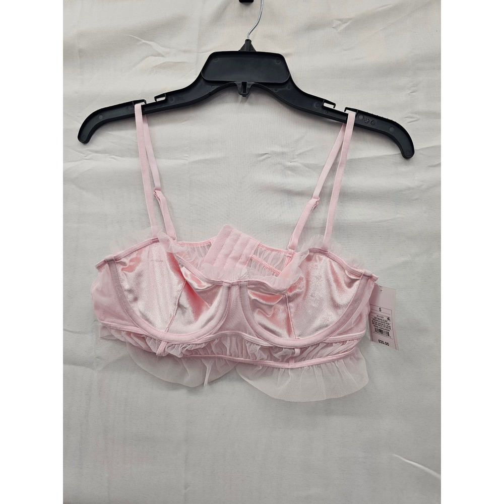 Target Women Pink Satin Mesh Ruffle Underwire Bralette Light Pink S‎ 023103221